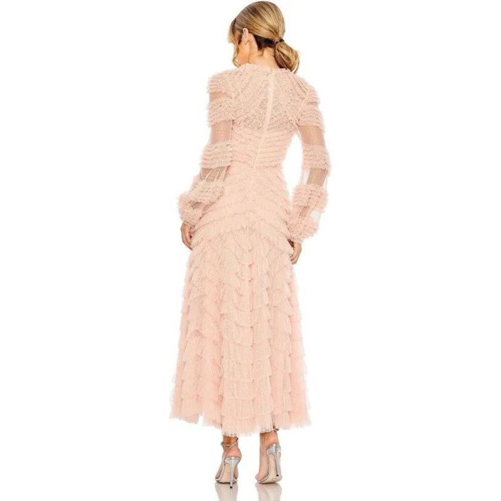 Mac Duggal Blush Pink Tiered Ruffle Tulle Midi Dress NWT - Picture 2 of 8